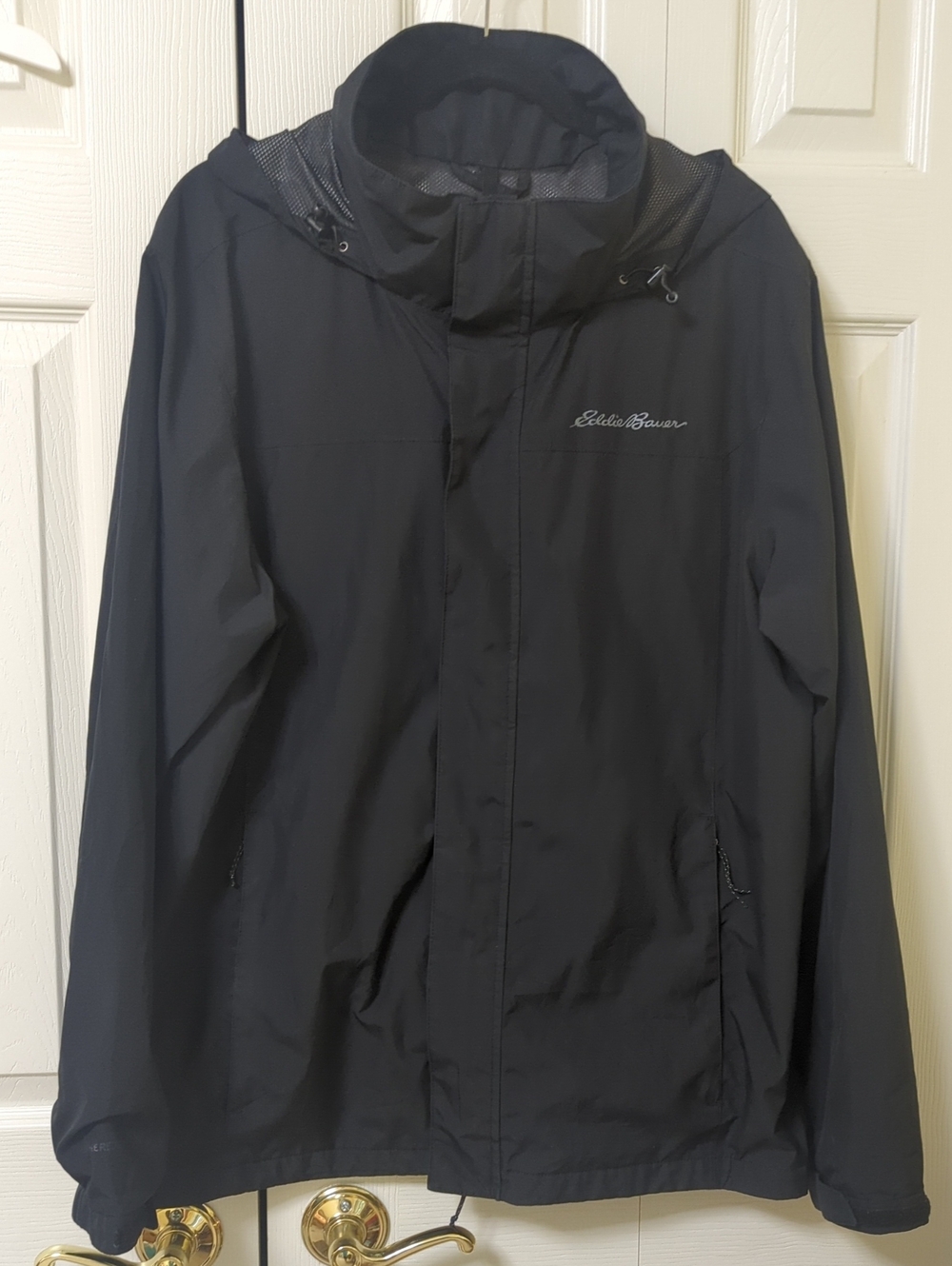 Men's Large Eddie Bauer Black Hooded Windbreaker And Raincoat